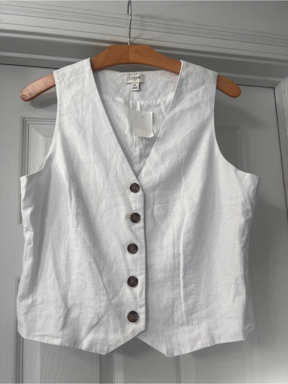 J. Crew White Linen Button-Front Vest Top Sz 10 Classy, Workday, Layering